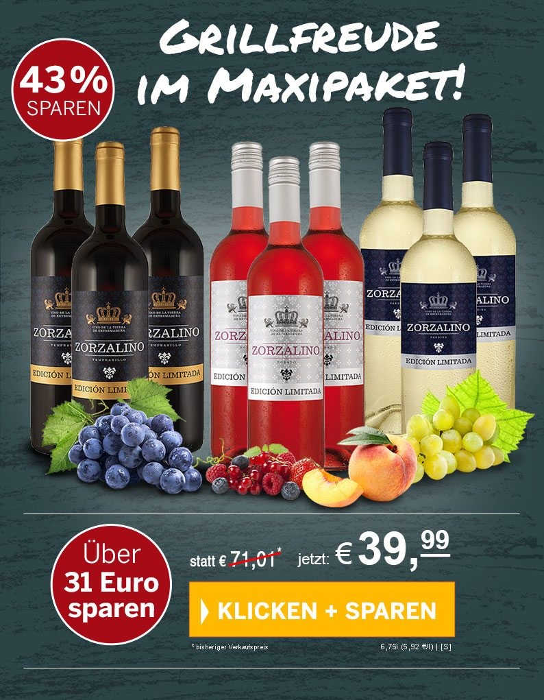 43 % sparen - Großes spanisches Grill-Paket mit unseren Zorzalino-Weinen