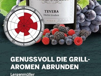 50 % sparen - Genussvoll die Grillaromen abrunden - Lergenmüller Merlot TEVERA 2020