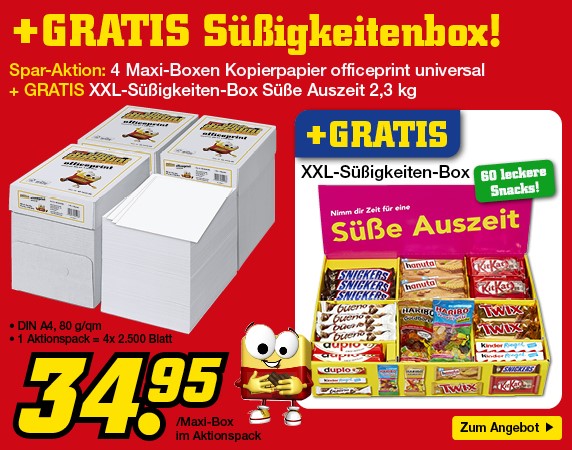 Kopierpapier + gratis Süßigkeiten-Box