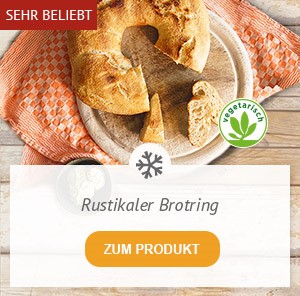 Unsere rustikale Brotspezialität begeistert durch ihren saftig-lockeren Teig und die zartknusprige Kruste. Sie wird nach alter Backtradition von Hand zum Ring geformt und ist eine hervorragende Beilage zum Grillen. Zum Produkt.