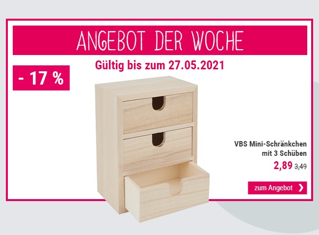 Angebot der Woche: VBS Mini-Schränkchen mit 3 Schüben