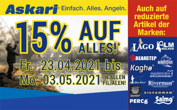 15 % auf alles in unseren Fachmärkten vom 23.04.2021 bis 03.05.2021