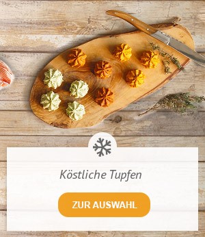 Ob Barbecue-Tupfen, Kräuter-Tupfen, Tomaten-Tupfen oder Zitronen-Tupfen - entdecken Sie unsere köstlichen Butter-Variationen. Zur Auswahl.