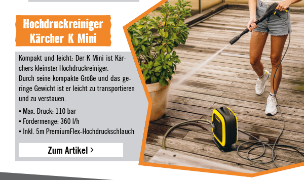 Hochdruckreiniger Kärcher K Mini (Druck 110 bar, 360 l/h) 5m PremiumFlex-Hochdruckschlauch
