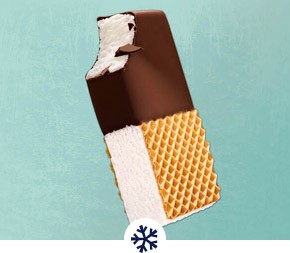 Ein echter Klassiker. Cremiges Vanilleeis zwischen zwei Waffeln, mit einer knackigen, glänzenden Glasur. Zum Produkt