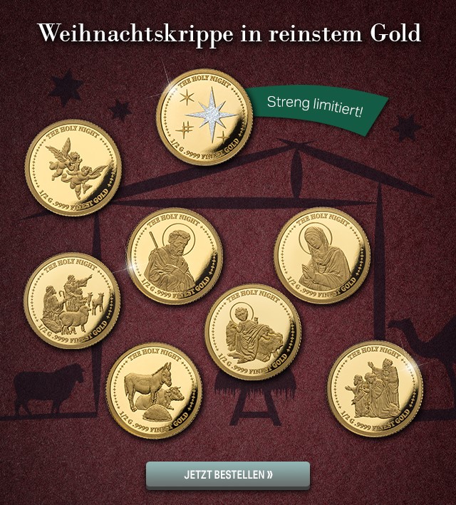 Weihnachtskrippe in reinstem Gold