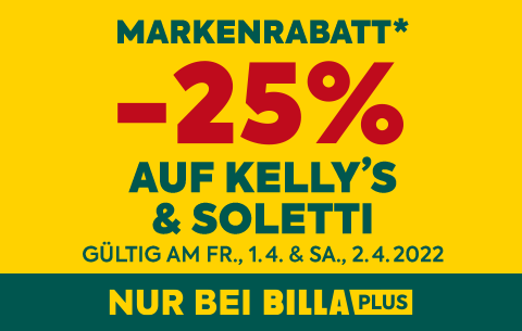 -25% auf Kelly's & Soletti gültig am 1.4. & 2.4. bei BILLA PLUS