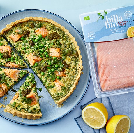 Lachs-Quiche mit Erbsen