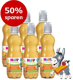 50% sparen: 3+3 Gratis HiPP Multifrucht mit stillem Mineralwasser (6x0,3l)